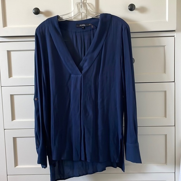 ANGL Tops - ANGL Women’s Blue Tunic Top with Long Sleeves and V Neck - Size Small